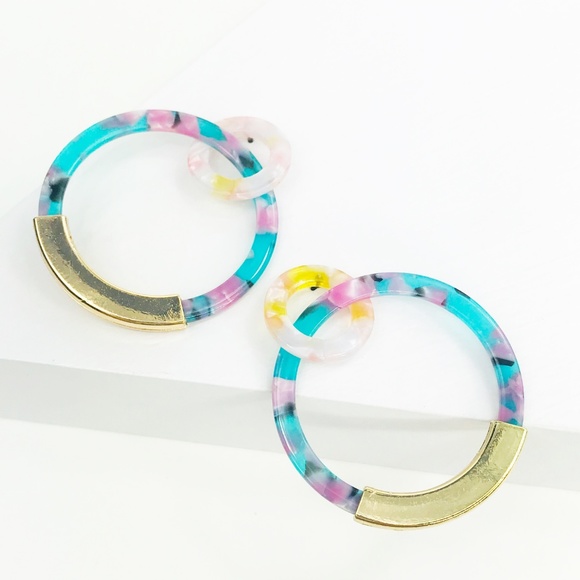 Linked Hoop Earrings in Teal - Picture 5 of 7